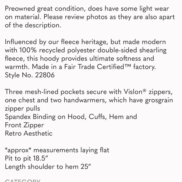 Women's Retro Pile Hoody- Worn Wear Size XS EUC/NWOT PERFECT FOR FALL!!!!! - Picture 8 of 8